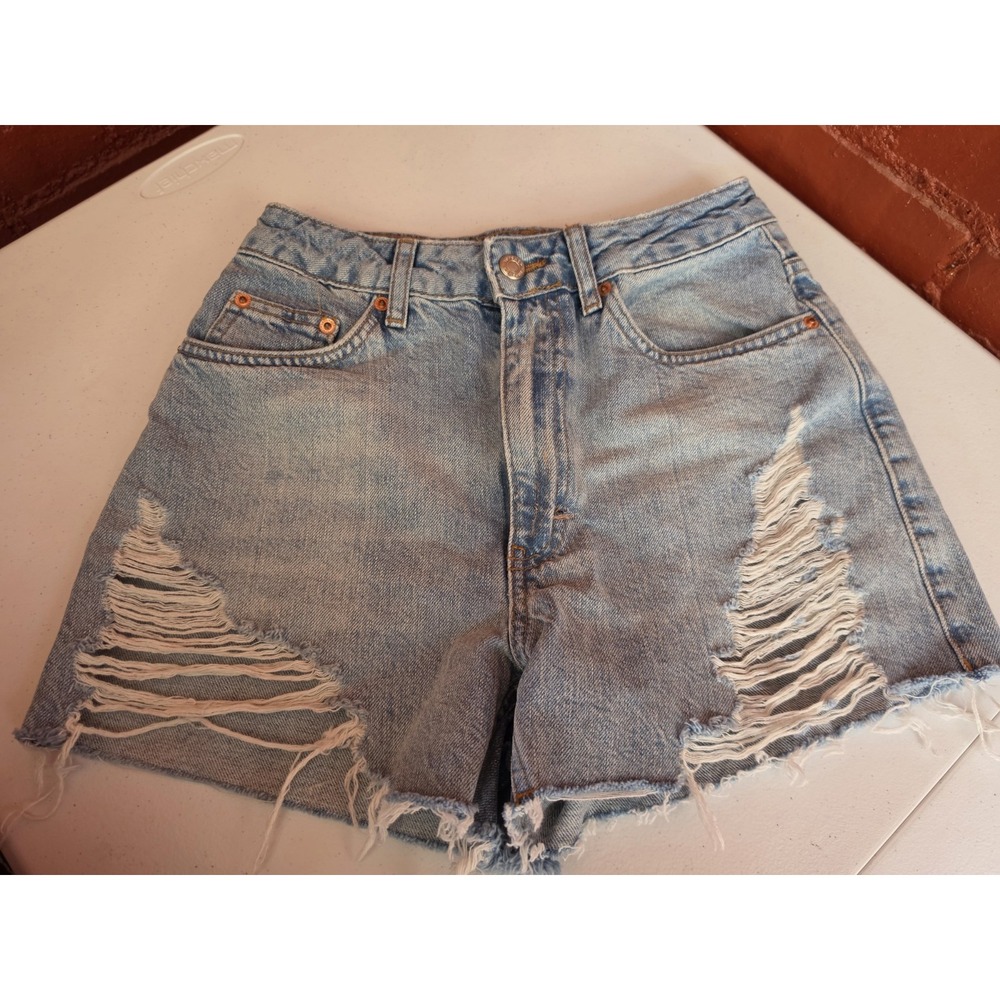 NWOT Topshop Slims Distressed Boho Festival Denim Shorts 4 XS
